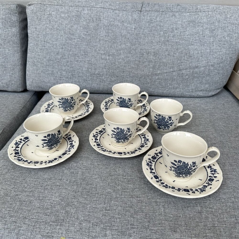 Tablemates Daily Dining Cups Saucers 5 Cream/White Blue Flowers BOUQUET - Picture 2 of 7